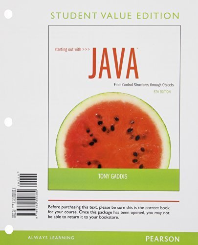 Starting Out with Java: Control Structures through Objects Student Value Edition (5th Edition) by Gaddis, Tony (2012) Loose Leaf