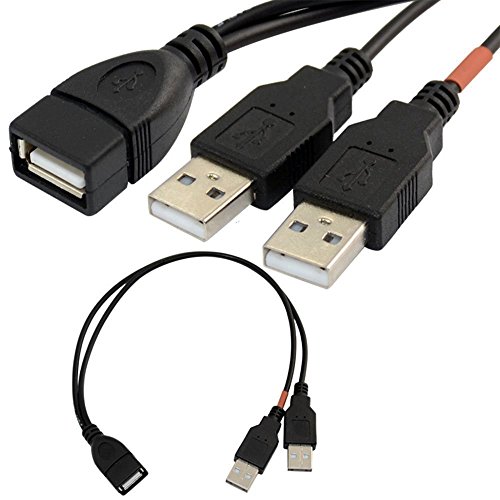 Book Cover HIGHROCK 30cm USB 2.0 a Power Enhancer Y 1 Female to 2 Male Data Charge Cable Extension Cord(1pc)