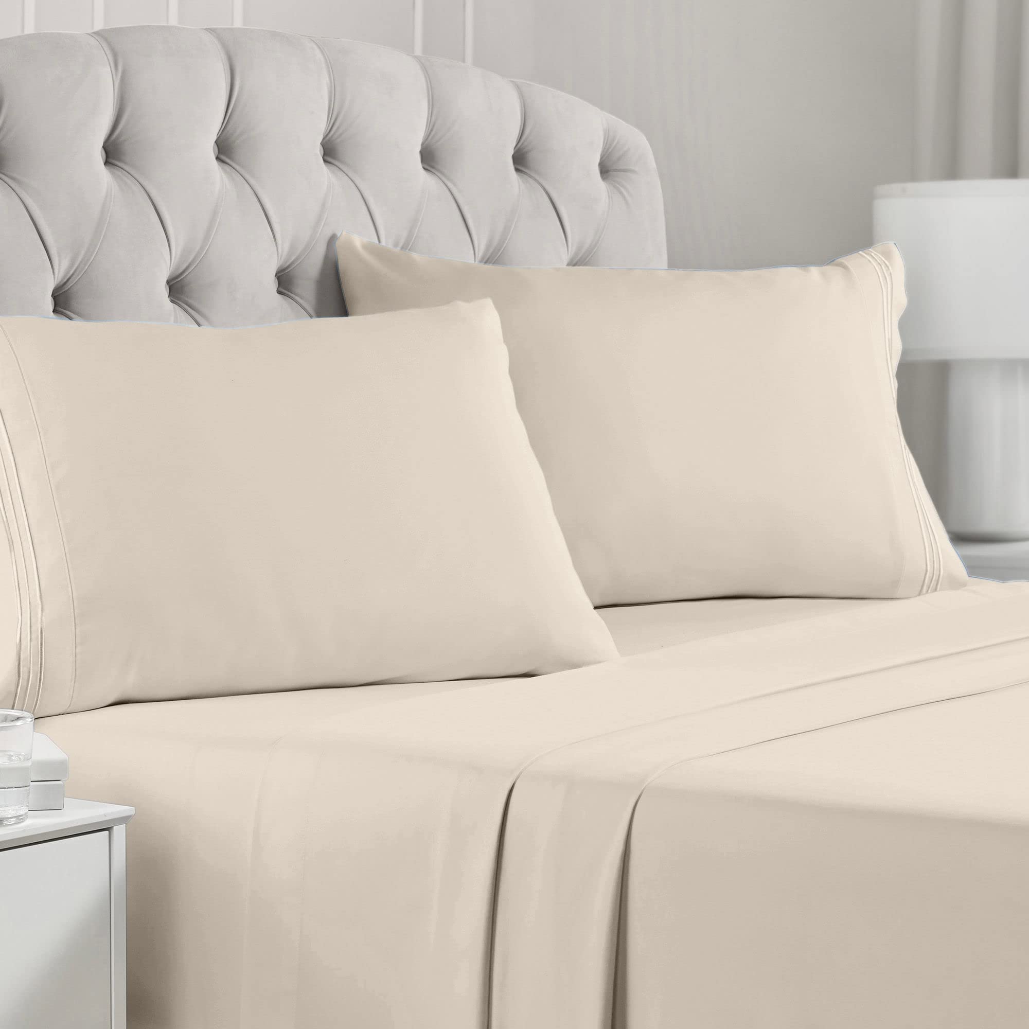 Book Cover Mellanni Queen Bed Sheets - Hotel Luxury 1800 Bedding Sheets & Pillowcases - Extra Soft Cooling Bed Sheets - Deep Pocket up to 16