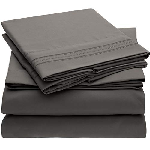 Book Cover Mellanni Queen Sheet Set - Hotel Luxury 1800 Bedding Sheets & Pillowcases - Extra Soft Cooling Bed Sheets - Deep Pocket up to 16 inch Mattress - Wrinkle, Fade, Stain Resistant - 4 Piece (Queen, Gray)