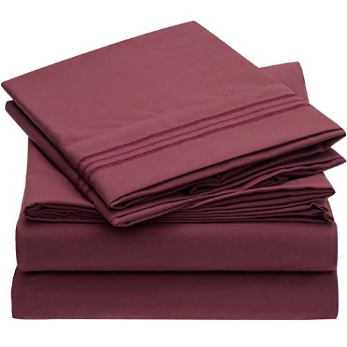Book Cover Mellanni Bed Sheet Set - 1800 Bedding - Wrinkle, Fade, Stain Resistant - 4 Piece (Queen, Burgundy)