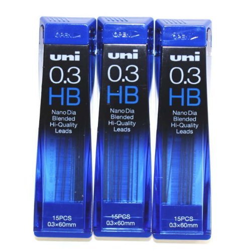 Book Cover Strength & Deep & Smooth -Uni-ball Extra Fine Diamond Infused Pencil Leads, 0.3 Mm-hb-nano Dia 15 Leads X 3 Pack/total 45 Leads