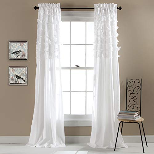 Book Cover Lush Decor Avery Curtains Ruffled Shabby Chic Style Window Panel Set for Living, Dining Room, Bedroom (Pair), 84 by 54-Inch, White