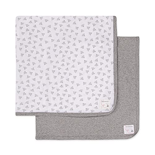 Book Cover Burt's Bees Baby - Blankets, Set of 2, 100% Organic Cotton Swaddle, Stroller, Receiving Blankets (Heather Grey Solid + Honeybee Print) , 29x29 Inch (Pack of 2)
