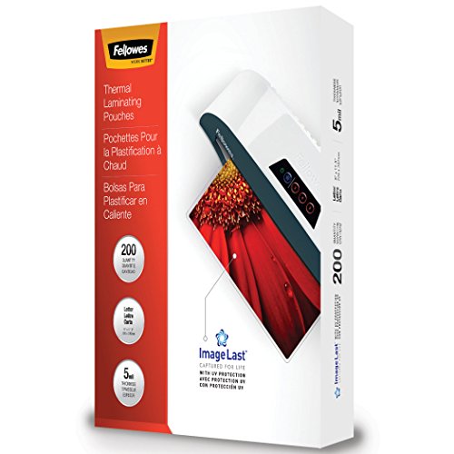 Book Cover Fellowes Thermal Laminating Pouches, ImageLast, Jam Free, Letter Size, 5 Mil, 200 Pack (5245301)