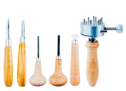 JEWEL TOOL 6 Pc Wooden Stone & Ring Working Deluxe Set | Includes Burnishers, Bezel Roller, Prong Pushers, & Vise | Designed For Professional Jewelers and DIY Hobbyist
