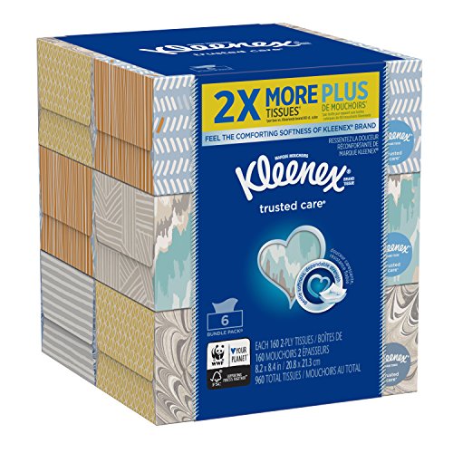 Book Cover Kleenex Trusted Care Everyday Facial Tissues, Flat Box, 160 Count (Pack of 6)