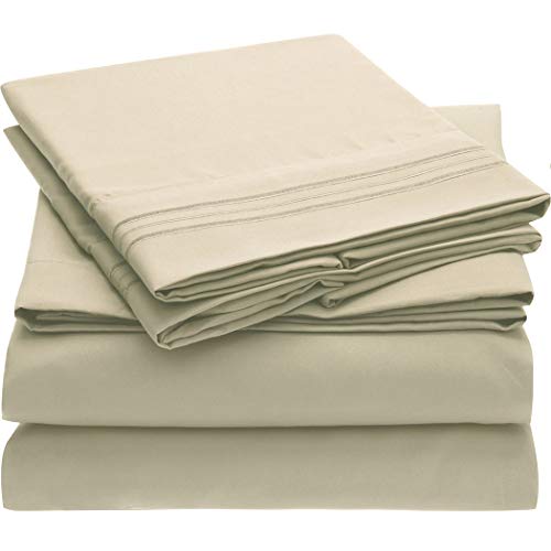 Book Cover Mellanni Bed Sheet Set - Brushed Microfiber 1800 Bedding - Wrinkle, Fade, Stain Resistant - Hypoallergenic - 4 Piece (King, Beige)