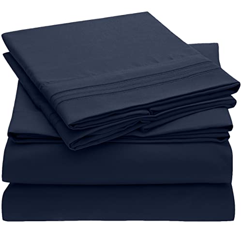 Mellanni Bed Sheet Set King Size - Hotel Luxury 1800 Bedding Sheets & Pillowcases - Extra Soft Cooling Bed Sheets - Deep Pocket up to 16 inch Mattress - Easy Care - 4 Piece (King, Royal Blue)