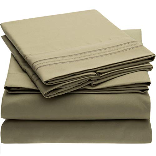 Book Cover Mellanni King Size Sheet Set - Hotel Luxury 1800 Bedding Sheets & Pillowcases - Extra Soft Cooling Bed Sheets - Deep Pocket up to 16 inch Mattress - Easy Care - 4 Piece (King, Olive Green)