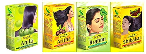 Book Cover Hesh Herbal Amla Powder 100G, Brahmi Powder 100G, Shikakai Powder 100G, Aritha Powder 100G - 1 Complete Hair Care Combo Pack
