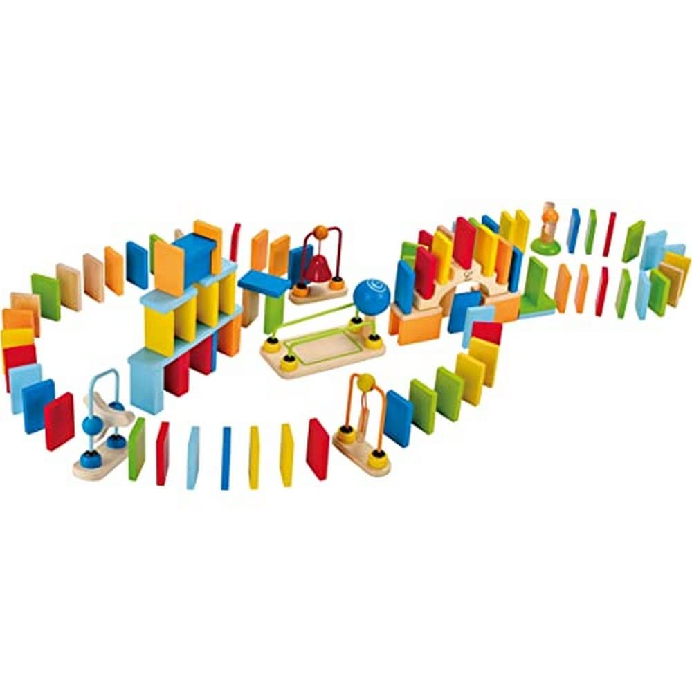 Book Cover Dynamo Wooden Domino Set by Hape | Award Winning Domino Building Block Set for Kids, 107 Solid Pieces of Fun Filled Racing, Building and Stacking