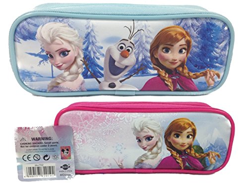 Book Cover Frozen Elsa and Anna Single Zipper Pouch Pink and Blue Pencil Case, 2-Pack