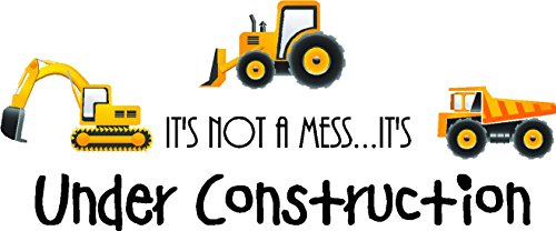 Book Cover It's not a mess...it's under construction (3 piece PRINTED trucks) cute inspirational home vinyl wall quotes decals sayings art lettering