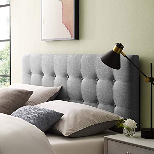 Book Cover Modway Emily Tufted Button Linen Fabric Upholstered Full Headboard in Gray