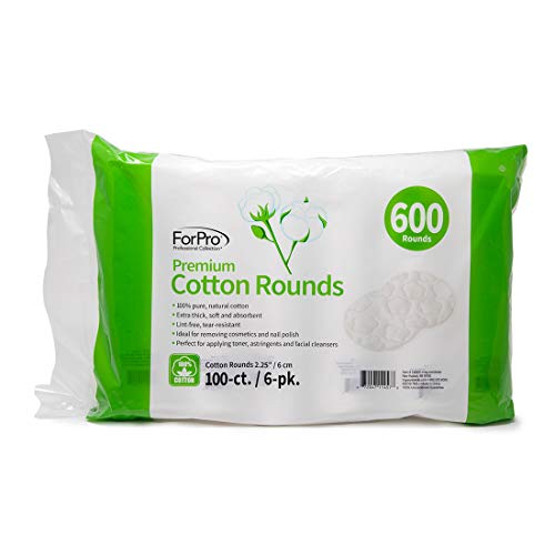 ForPro Premium Cotton Rounds, 100% Cotton, Non-Tearing, Lint-Free, for Cosmetic, Nail, and Personal Use, 2.25â€, 600-Count (Pack of 6-100 Cotton Rounds)