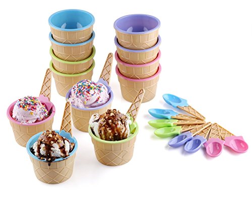 Book Cover Greenco Set of 12 Vibrant Colors Ice Cream Bowls and Spoons