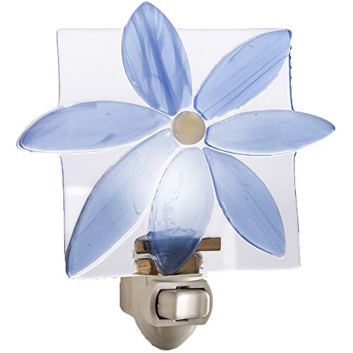 Blue Flower Night Light Decorative Accent Lite Wall Plug in Nightlight for Nursery, Bedroom, Bathroom, Kitchen Fused Glass Home DÃ©cor J Devlin NTL 150