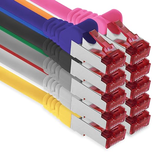 1m - 10 colors - CAT6 CAT 6 Ethernet SET - Lan Network Cable RJ45 Internet 10/100/1000/Mbit/s Patchcabel CAT 6 S-FTP double shielded PIMF 250 MHz 4x2xAWG26/7 compatible with CAT 5/CAT 6a/CAT 7