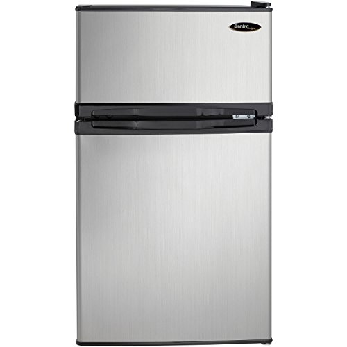Danby DCR031B1BSLDD 3.1 Cu.Ft. Compact Refrigerator with Freezer, E-Star Rated Mini Fridge for Bedroom, Living Room, Kitchen, or Office, Stainless Steel