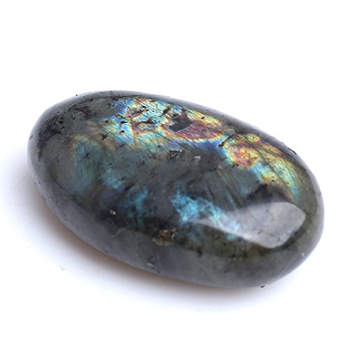 Blue Water Crystals Labradorite Palm Stone Crystal Healing Gemstone Worry Therapy Smooth Soap Shape Dark Green 45-50mm