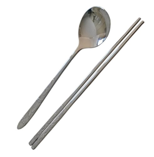 Kitchen Flower 5 sets Crane Carved Korean Traditional Cutlery Stainless Steel Spoon and Chopstick Set