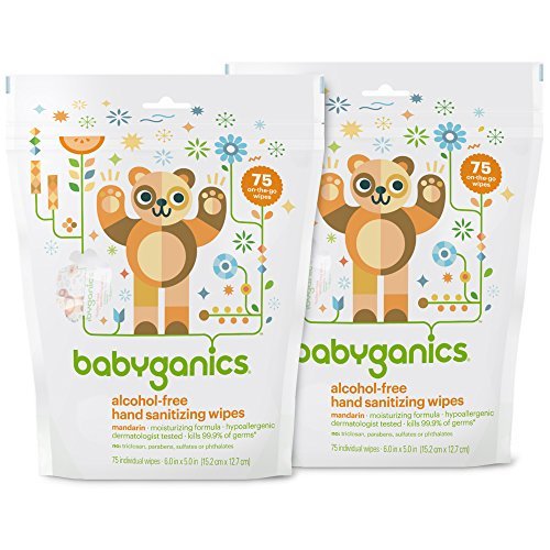 Babyganics Alcohol-Free Hand Sanitizer Wipes, Mandarin, 75 ct, 2 Pack, Packaging May Vary
