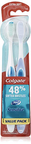 Book Cover Colgate 360 Extra Soft Toothbrush for Sensitive Teeth and Gums with Tongue and Cheek Cleaner - 2 Count