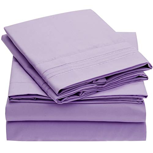Book Cover Mellanni Twin Sheet Set - Twin Sheets for Girls - Hotel Luxury 1800 Bedding Sheets & Pillowcases - Extra Soft Cooling Bed Sheets - Wrinkle, Fade, Stain Resistant - 3 Piece (Twin, Violet)