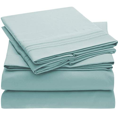 Book Cover Mellanni Bed Sheet Set - Brushed Microfiber 1800 Bedding - Wrinkle, Fade, Stain Resistant - 4 Piece (Cal King, Baby Blue)