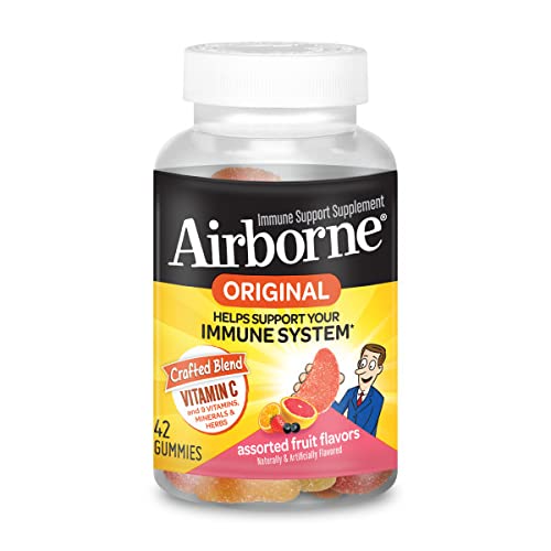 Airborne Assorted Fruit Flavored Gummies,1000mg of Vitamin C and Minerals & Herbs Immune Support 42 ct (Pack of 2)