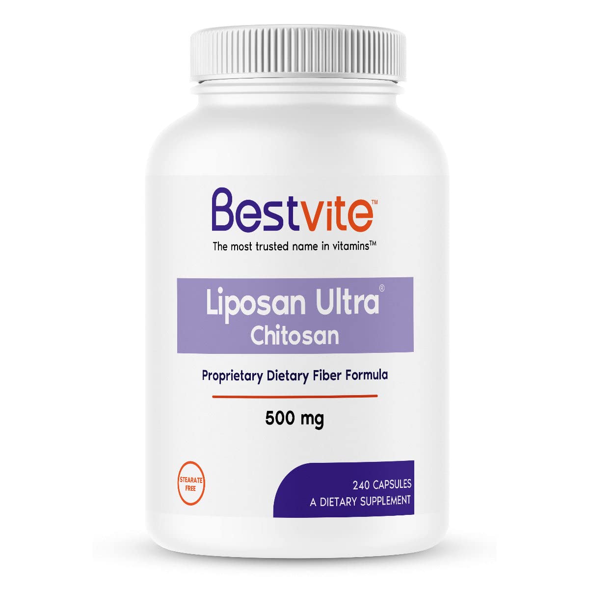 BESTVITE Liposan Ultra Chitosan 500mg (240 Capsules) - Patented Faster Acting Than Regular Chitosan - No Stearates - No Fillers 240 Count (Pack of 1)