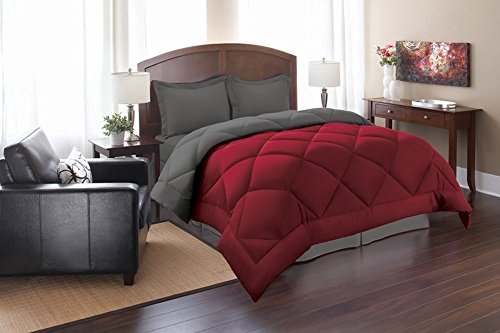 Book Cover Elegant Comfort All Season Goose Down Alternative Reversible 3-Piece Comforter Set- Available in and Colors, King/Cal King, Red/Gray