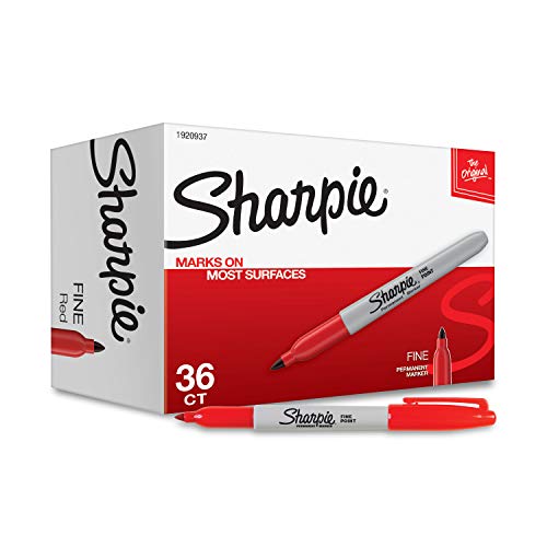 Book Cover Sharpie Permanent Markers, Fine Point, Red, 36-Pack (1920937)