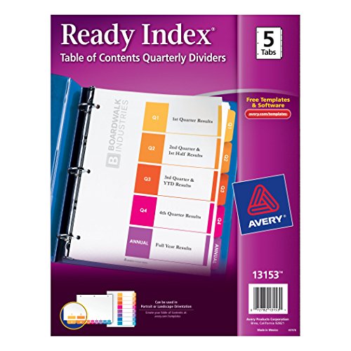 Avery Ready Index Table of Contents Quarterly Dividers, 5-Tabs per Set, Quarter 1-4 and Annual (13153)