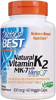 Book Cover Doctor's Best Natural Vitamin K2 MK-7 with MenaQ7, Non-GMO, Vegan, Gluten Free, Soy Free, 100 mcg, 60 Veggie Caps