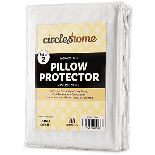 Book Cover Mastertex Zippered Pillow Protectors 100% Cotton, Breathable & Quiet (2 Pack) White Pillow Covers Protects from Dirt, Dust Mites & Allergens (King - Set of 2-20x36)