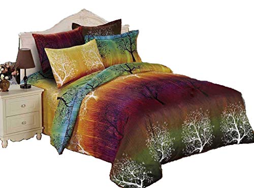 Book Cover Rainbow Tree 3pc Bedding Set: Duvet Cover and Two Matching Pillowcases (Queen)