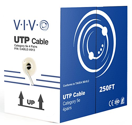 Book Cover VIVO Gray 250ft Bulk Cat5e, CCA Ethernet Cable, 24 AWG, UTP Pull Box, Cat-5e Wire, Indoor, Network Installations CABLE-V013