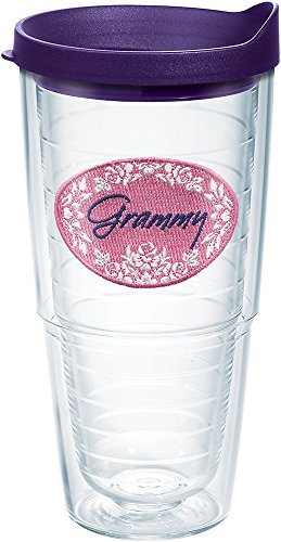 Tervis Grammy Tumbler with Emblem and Royal Purple Lid 24oz, Clear