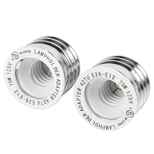 2pcs YiLighting - Standard Socket Medium Base Edison Screw (E26/E27) to Candelabra Screw (E12) Light Bulb Socket Adapter Converter Reducer (E26/E27 to E12)