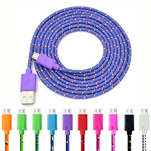 Micro USB Cable, Eversame 10-Pack 6Ft 2M Nylon Braided USB 2.0 A Male to Micro B Data Sync & Charger Cord-Black White Pink Hot Pink Green Dark Green Orange Blue Red