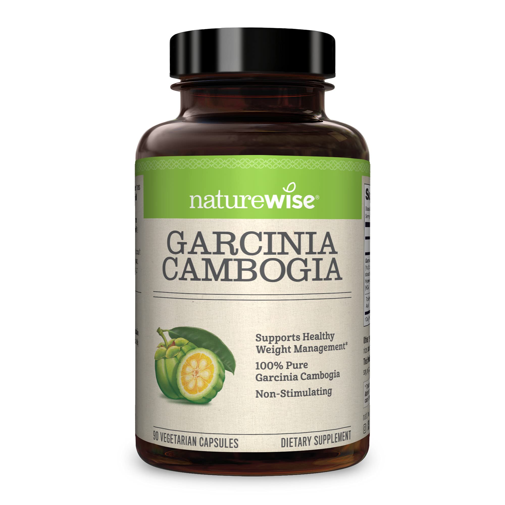 NatureWise Pure Garcinia Cambogia (1 Month Supply) 100% Natural HCA Extract Concentrated to 60% with Superior Absorption (90 Count) 90 Count (Pack of 1)