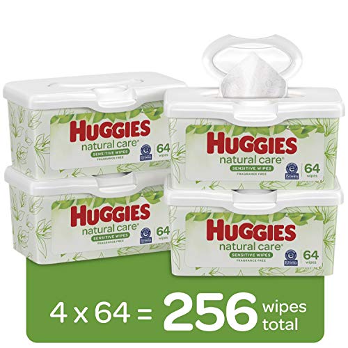 HUGGIES Natural Care Baby Wipes, 64 Wipes x Pack of 4 tubs (total 256 wipes)