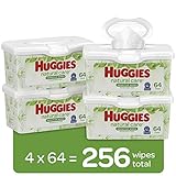 HUGGIES Natural Care Unscented Baby Wipes, Sensitive, 4 Refillable Tubs, 64 Wipes per Tub, 256 Wipes Total