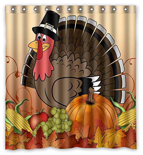 thanksgiving turkey with pumpkin Waterproof Bathroom Fabric Shower Curtain,Bathroom decor 66 x 72 by Thanksgiving shower Curtain