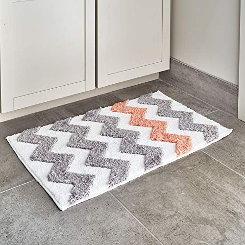 Book Cover iDesign Chevron Microfiber Polyester Bath Mat, Non-Slip Shower Accent Rug for Master, Guest, and Kids' Bathroom, Entryway, 34
