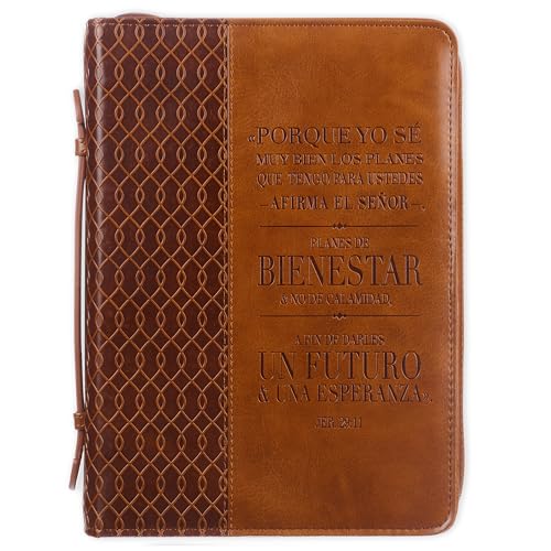 Christian Art Gifts Forro para Biblia Yo se Los Planes Jeremiah 29:11, Dos Tonos Marrón Cuero De Imitación, Grande