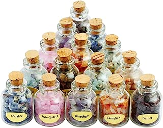 SUNYIK 9 Mini Gemstone Bottles Chip Crystal Healing Tumbled Gem Reiki Wicca Stones Set #1-9 Mini Bottles(vary Stone)