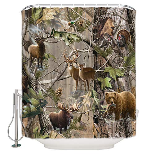 Book Cover OneHoney Moslion Bird Bear Deer Elk Realtrees Real Tree Design Shower Curtain Standard Inch Size 66